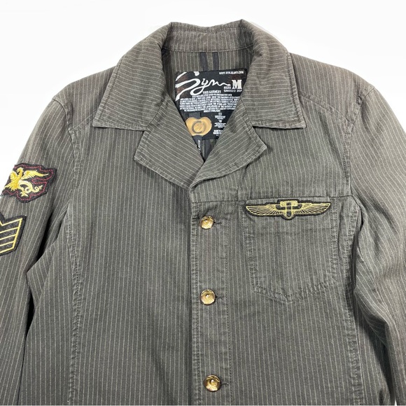 Syn Jeans unique vintage look brown pin stripes military jacket size M - Picture 2 of 11